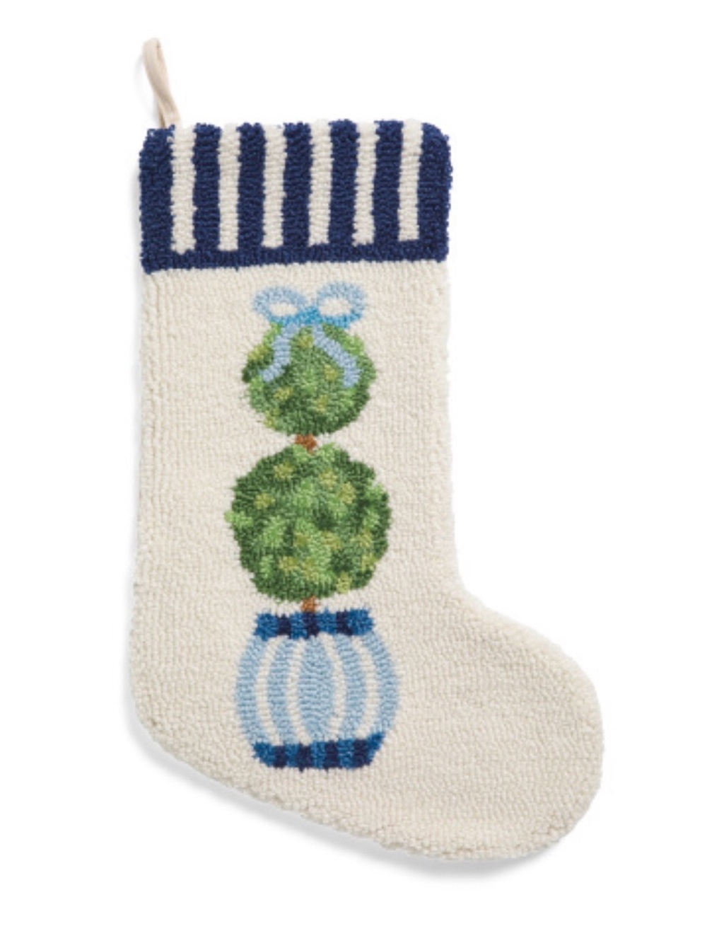 NWOT Peking Handicraft Topiary Hooked Stocking Chinoiserie Blue White Christmas